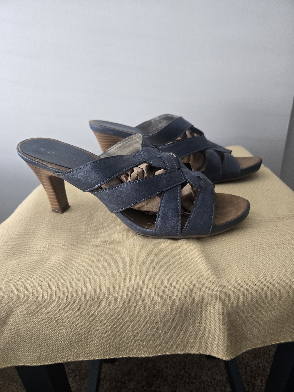 Women's Blue Naturalizer Strappy Leather Heel Mules